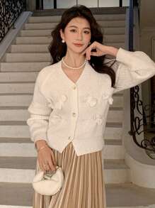 DAZY Women's Cardigan With 3D Bowknot Decor - White - View 6