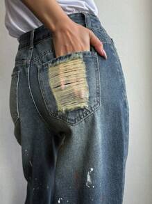 DAZY Jeans rectos de mujer con efecto tie-dye - Azul lavado medio - Ver 4