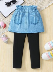 SHEIN Kleine Mädchen Kleid mit Katzen-Muster und Leggings, 2 in 1, leicht, Lässig, vielseitig einsetzbar für Frühling & Herbst