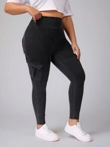 Flexra Leggings deportivos de talla grande de estilo cómodo y de punto de mezclilla