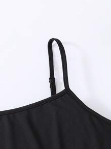 SHEIN Leap Crew Teen Girls Casual Sports Black Spliced Elastic Band Graphic Top And Bike Shorts - Black - View 6