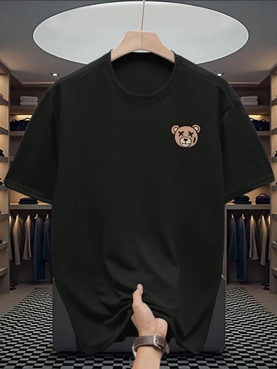 Manfinity Dauomo Plus Size Men's Cartoon Bear Print Round Neck Short Sleeve Casual T-Shirt