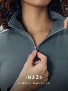 Women's Solid Color Zip-Up Half Placket Long Sleeve Sport Jacket - Dusty Blue - View 4