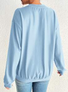 SHEIN Maternity Solid Round Neck Long Sleeve Button Up Casual Sweatshirt - Baby Blue - View 2