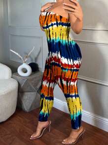 SHEIN SXY Plus Size Casual Minimalist All-Over Printed Jumpsuit - White - View 3