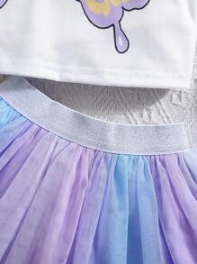 SHEIN 2 stuks Babymeisjes schattige vlinderprint top en rokset, zomer