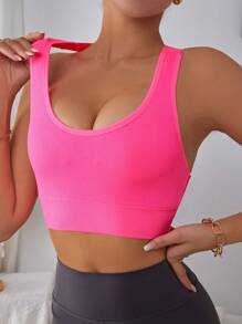SuitURBody Women's Hot Pink Criss Cross Back High Stretch Sports Bra Casual Colorblock Fabric - Hot Pink - View 4