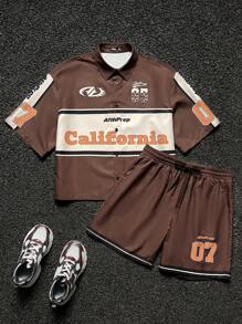 Manfinity VCAY Men Loose Printed Short Sleeve Button Shirt Set - Multicolor - View 1