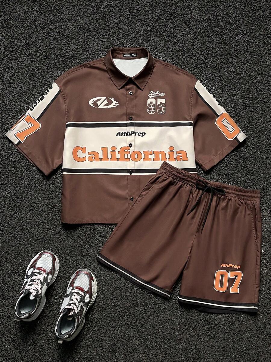 Manfinity VCAY Men Loose Printed Short Sleeve Button Shirt Set - Multicolor - View 1