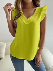 Breezaya Women's Solid Color V-Neck Sleeveless Simple Casual Top, Everyday Wear - Mustard Yellow - View 4