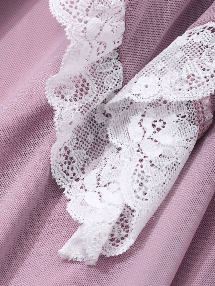 Romantic Contrast Mesh & Lace Women's Nightgown Pajama
