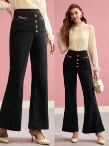 MOTF PREMIUM بنطال بأرجل واسعة مع تفاصيل أزرار