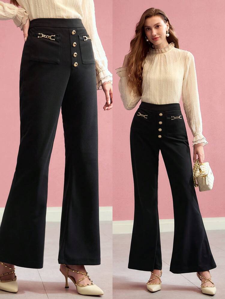 BUTTON DETAIL FLARE LEG PANTS