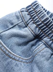 Dazy Kids 年轻男孩纯色拼布口袋简约休闲牛仔短裤 - 藍色 - 查看 8