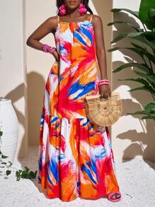 Slaydiva 女式无袖 A 字形连衣裙，全身印花，轻盈夏季海滩/度假连衣裙 - 彩色 - 查看 5