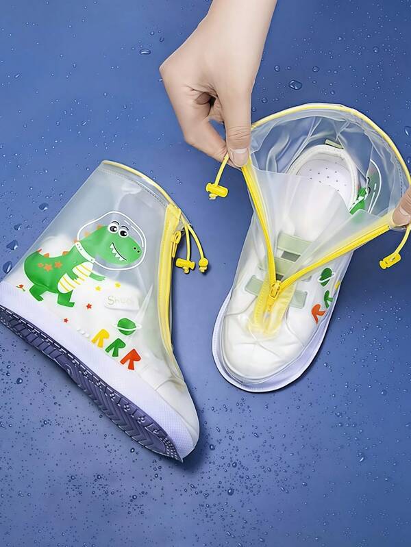 1 par de cubrecalzado de lluvia a prueba de agua con diseño de dinosaurio de dibujos animados transparente, antideslizante y resistente al agua. Múltiples tallas adecuadas para actividades al aire libre bajo la lluvia, escuela, oficina, hogar, viajes, regalos de cumpleaños, regalos festivos