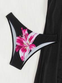 SHEIN Swim 2pcs/Set Women Spring Break Graphic Print Tankini Top And Skirt, Vacation Beach Style For Summer - Black - View 5