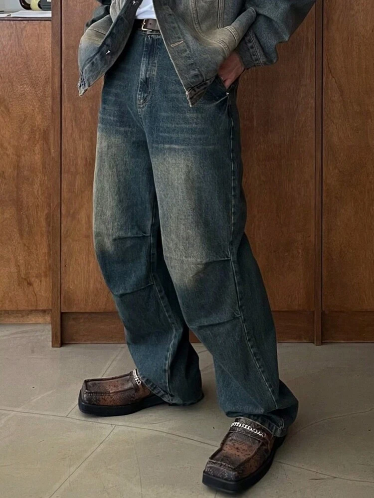 Men's Front Button Pocket Simple Loose Casual Jeans