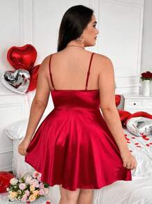 Flirla Váy dự tiệc mini ren đỏ cỡ lớn thanh lịch gợi cảm dễ thương cho ngày lễ tình nhân, có hoa hồng, trái tim, chấm bi, tình yêu, môi, thần tình yêu, thiết kế hoa 196D - Đỏ - Xem 2