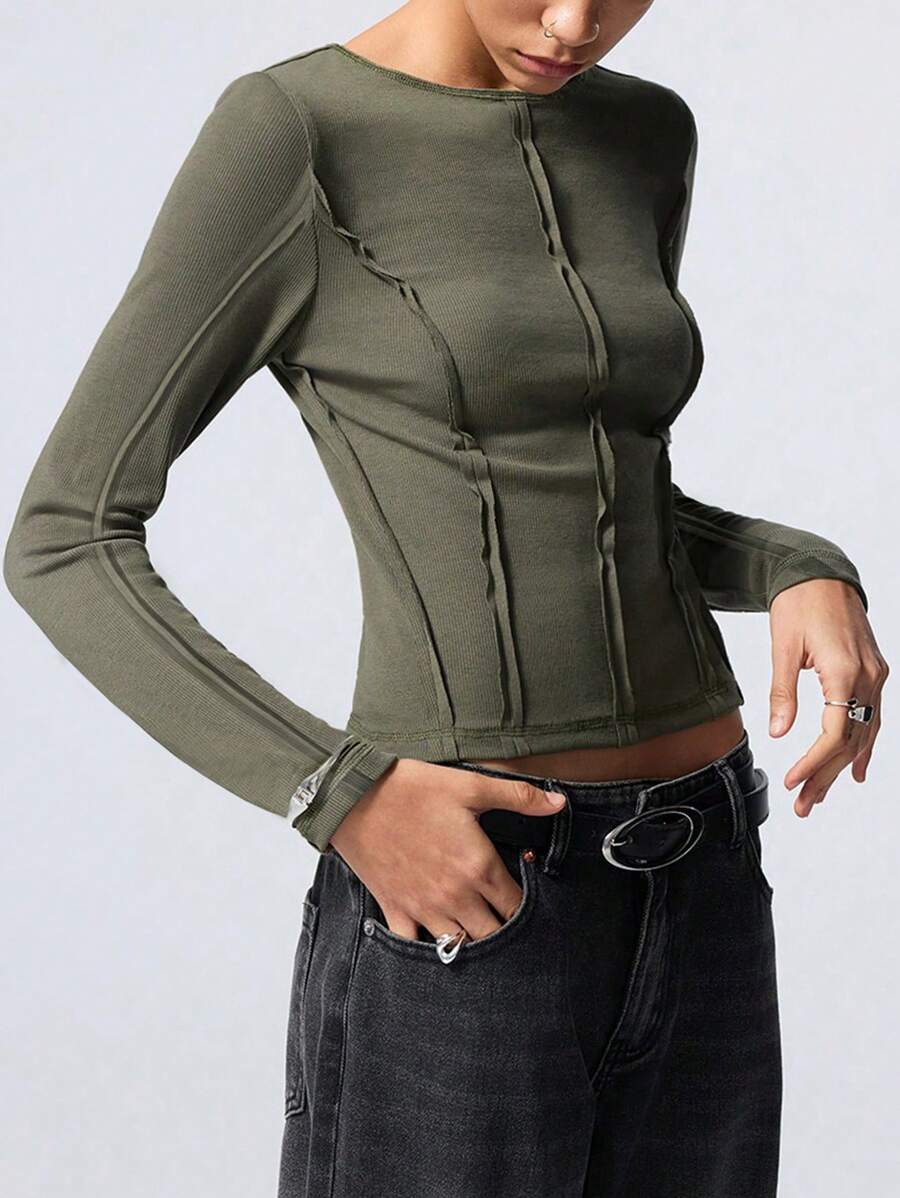 LYSMO 休闲纯色修身长袖 T 恤，春/秋