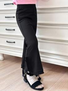 DAZY Young Girl Knitted Flared Pants, Spring/Summer Fall,Winter - Black - View 5