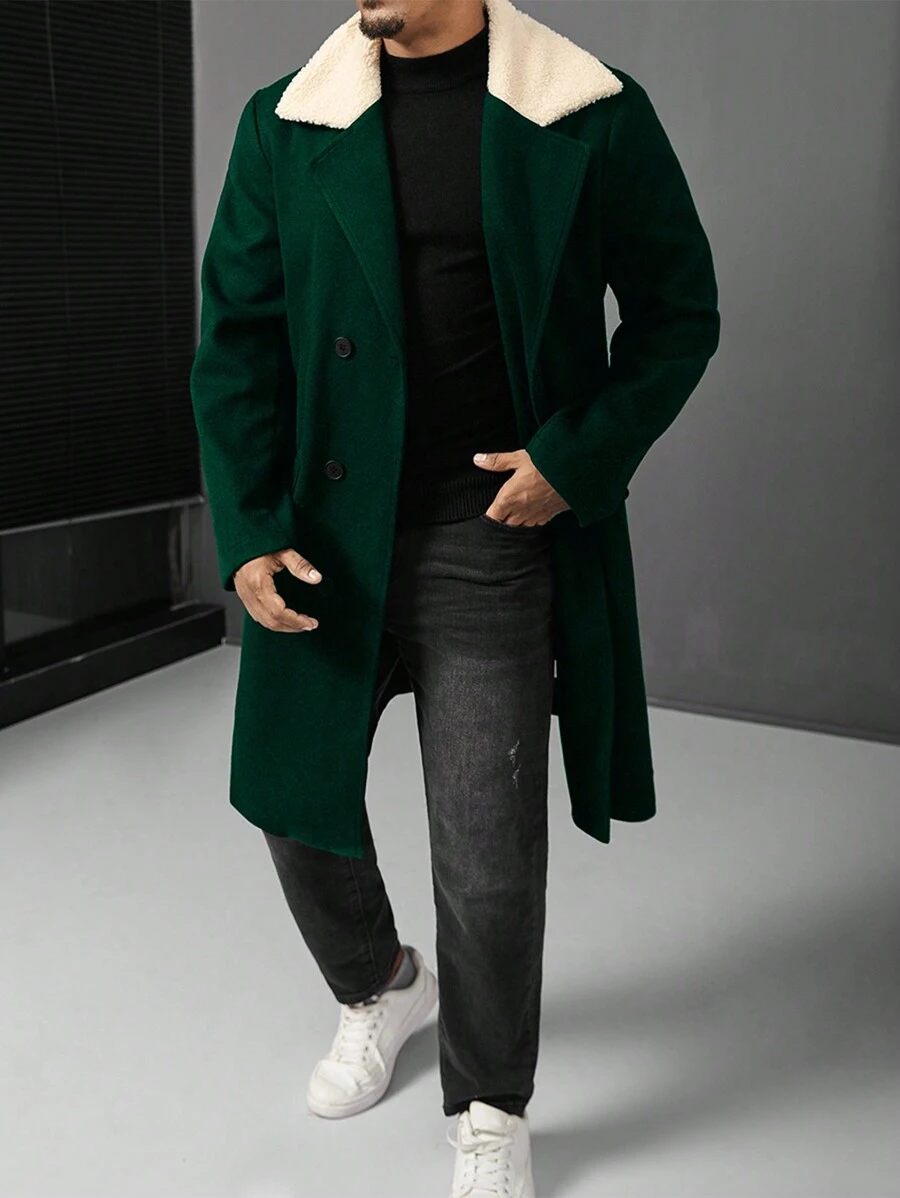 Manfinity Homme Chaqueta sencilla de talla grande para hombre con botones frontales y parches de unicolor de manga larga - Verde Oscuro - Ver 1