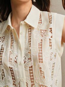 Jeta Ari Summer Oldmoney Vacation Elegant Low-End Luxury Exquisite Heavy Embroidered Lace Set - Apricot - View 10