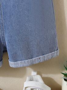 Young Boys' Denim Bib Overalls, Comfortable Washed Jeans Dungarees, Pockets & Frayed Hem Details, Casual Fashion Street Style Denim Bib Pants - Medium Wash - View 4