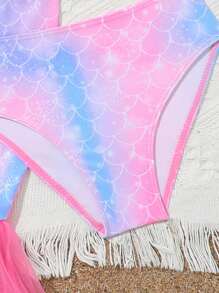 Young Girl Ombre Mermaid Scale Print Bikini Set - Multicolor - View 7