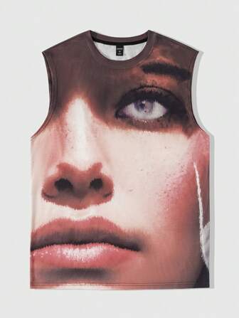Grunge Punk Men's Grunge Crew Neck Sleeveless Graphic Printed Casual Top, Daily Wear