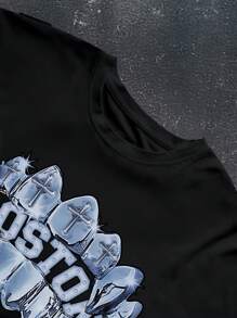 Manfinity EMRG 男士字母印花圆领休闲落肩 T 恤 - 黑色 - 查看 5