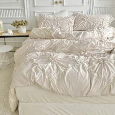 Bộ 3 vỏ chăn polyester họa tiết hoa màu be, vỏ chăn thời trang tối giản sang trọng phù hợp với mọi mùa