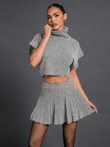 Hauture Ropa de invierno para mujer, falda de suéter plisada minimalista de talle alto de color gris carbón para uso casual, apta para uso diario, oficina, vestimenta casual de negocios, salidas, uso diario, ropa de negocios para mujeres