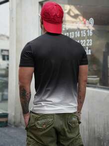 DAZY 男士字母印花渐变色 T 恤，夏季，图案 T 恤 - 黑與白 - 查看 2