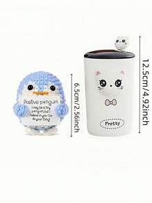 SHEIN Positive Penguin Decorative Ornaments, 2.6 Inch Funny Potato Knitted Penguin Ornaments With Positive Card Woolen Cute Positive Penguin Crochet Decorative Cheer Up Gift For Friends Encouragement Decoration