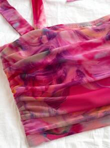 Soleia Top corto con tirantes y nudo delantero en estilo tie-dye, para vacaciones, citas, tardes de té, vacaciones, festivales de música, estilo bohemio - Multicolor - Ver 6