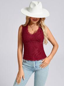 SHEIN LUNE 女士背心和吊带背心情人节蕾丝上衣抹胸情人节情人节 - 紅色 - 查看 2