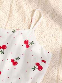 Flirla Vestido mini con tirantes con estampado de lunares y cerezas