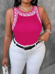 Maweii 大码女式时尚性感撞色印花边饰高弹力面料紧身背心夏季