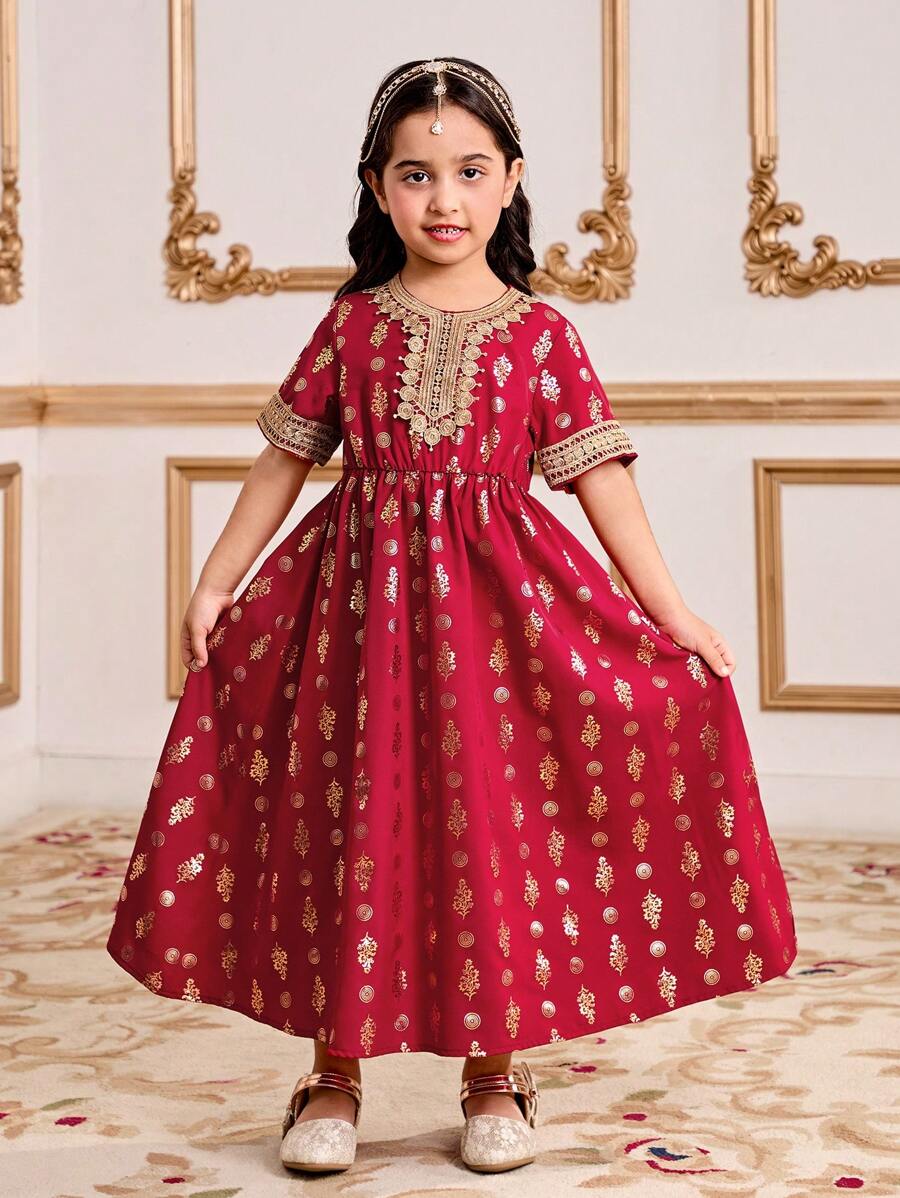 Young Girl Round Neck Short Sleeve Simple Elegant Dress - White - View 1