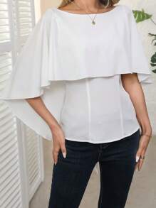 SHEIN LUNE Blusa holgada y elegante con volantes de unicolor para mujeres - Blanco - Ver 5
