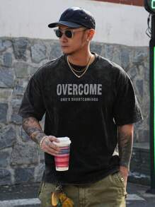 DAZY Áo thun tay ngắn cổ tròn in chữ màu đen dành cho nam, mùa hè - màu đen - Xem 6