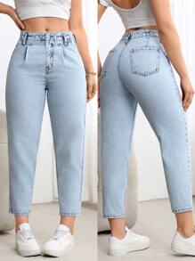 SHEIN Tall 女式休闲水洗锥形七分牛仔裤 - 淺色水洗藍 - 查看 1