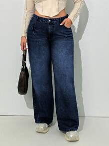 RueChic Plus Mid Waist Belt Detailed Straight Jean - Medium Wash - View 1