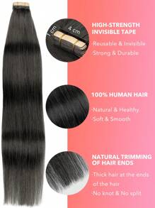 20PCS Straight Tape In Human Hair Extensions 100% Real Remy Human Hair 14-24inches Natural High Quality 50G/Pack For Salon Silky Seamless Invisible PU Tape In Hair Extensions - S1B - View 6
