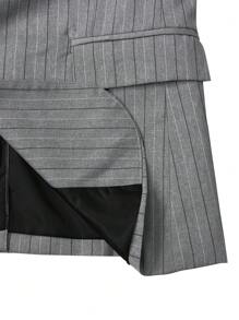 Calvornis Men's Front Button Long Sleeve Striped Minimalist Top And Pants Suit Set - Grey - View 6