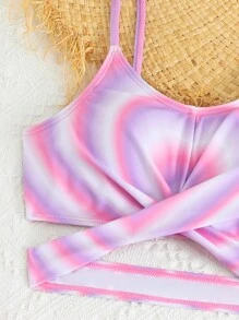 SHEIN Tween Girl' Spaghetti Strap Bikini Top - Baby Pink - View 3