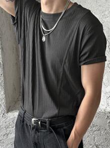 DAZY Men's Solid Color Crew Neck Short Sleeve Casual Top Summer - Grey - View 6