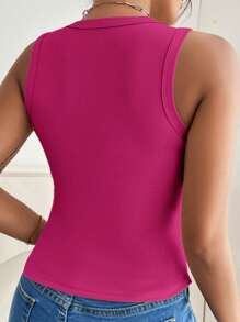 SHEIN VCAY Plus Size Solid Color Round Neck Sleeveless Casual Tank Top - Hot Pink - View 2