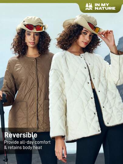 In My Nature Women's Zipper Front Long Sleeve Pocket Simple Winter Jacket, Casual Everyday Wear